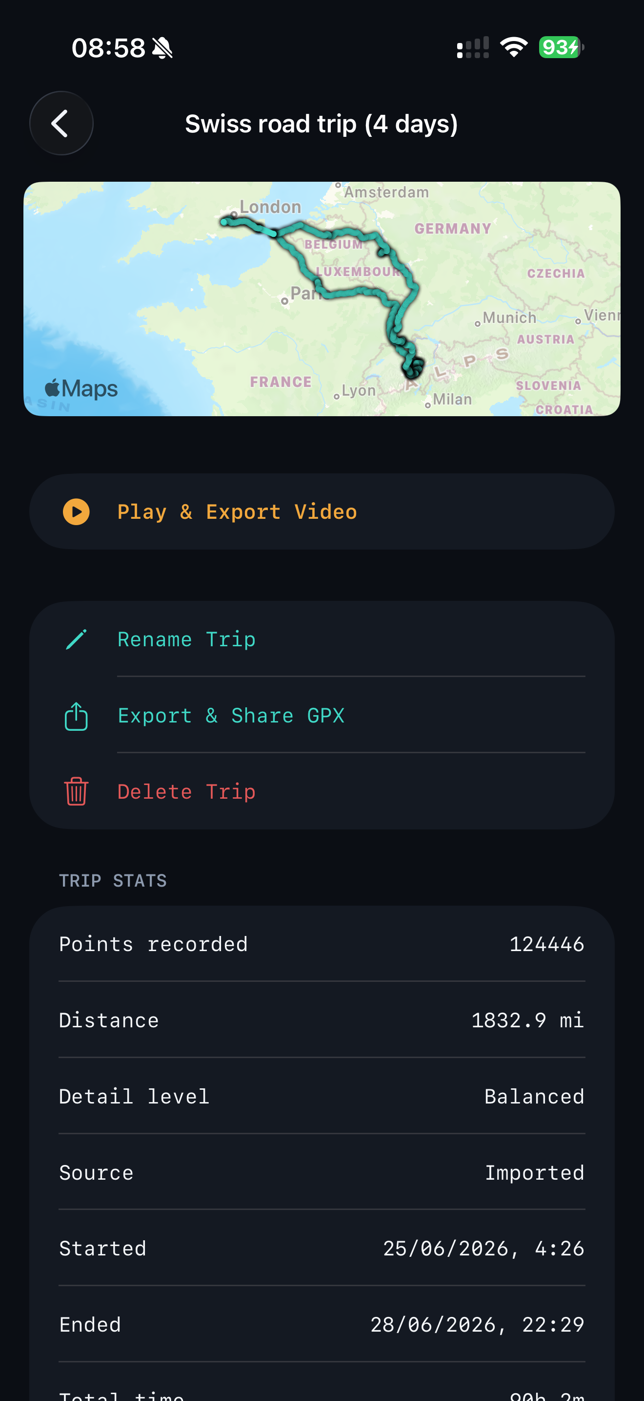 Trip detail view
