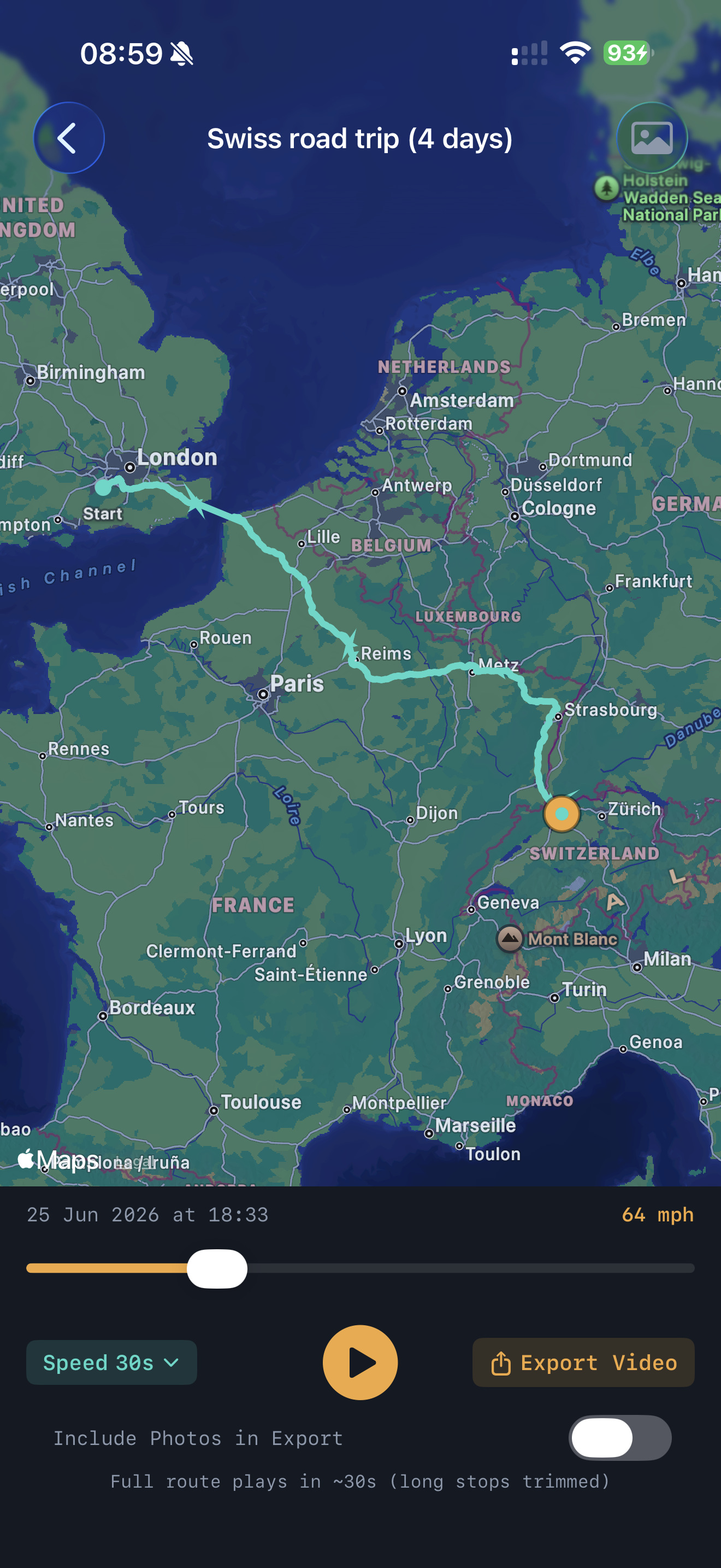 Route replay on map
