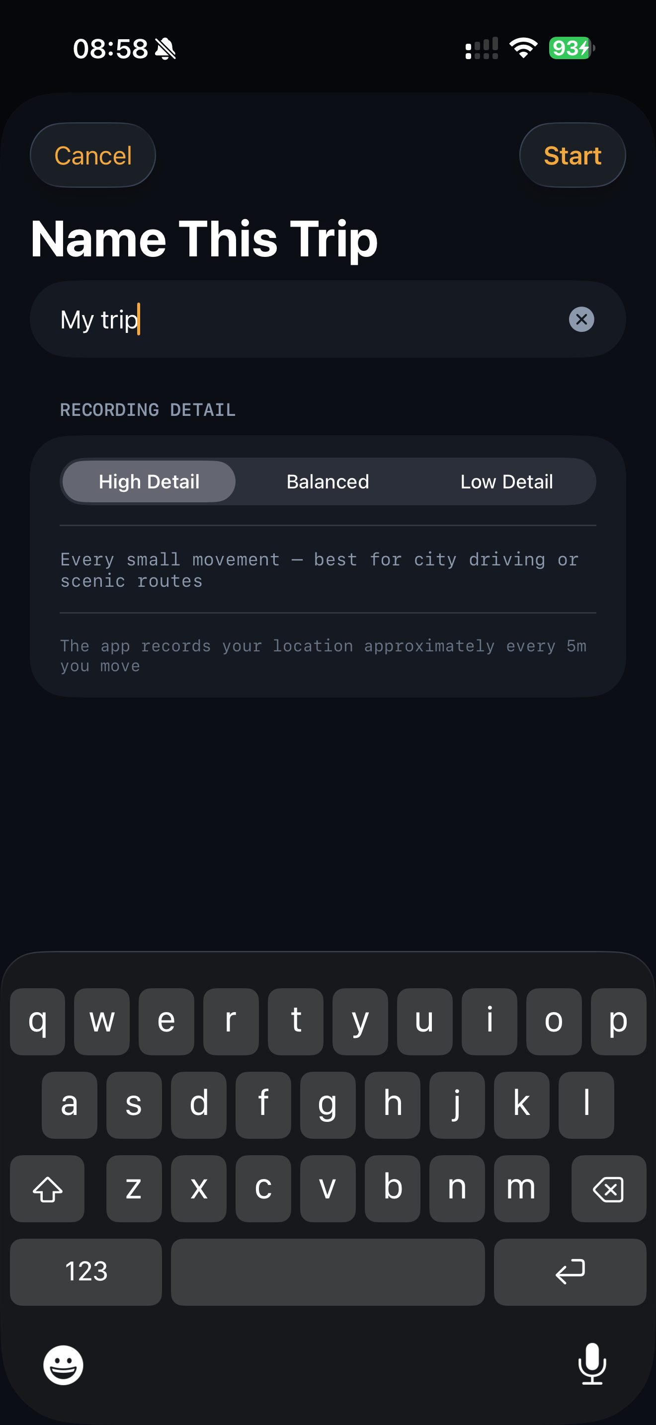 Name and start a trip